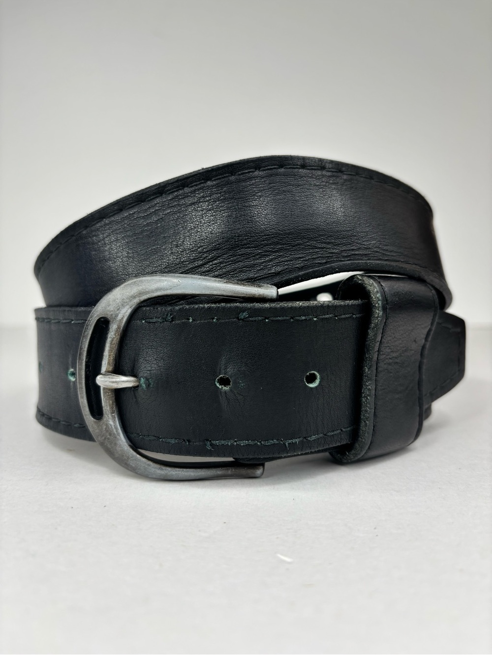 Vintage Black‎ Leather 80’s / 90’s  Biker Moto Punk Woven Detail Belt Unisex M/L - Picture 9 of 14